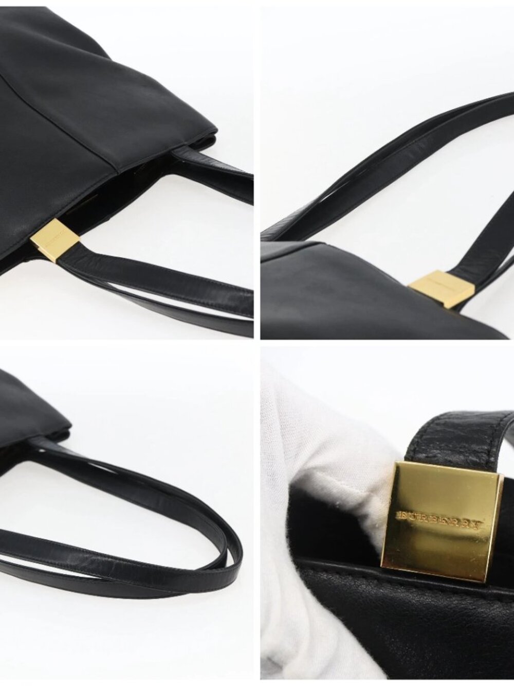 BURBERRY Tote Bag Leather Black Gold - Picture 16 of 16